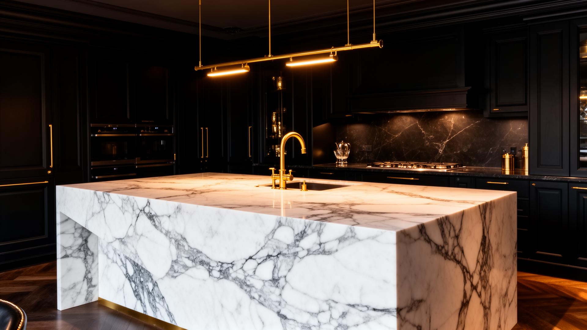 Cozinha de luxo com bancada em mármore Calacatta